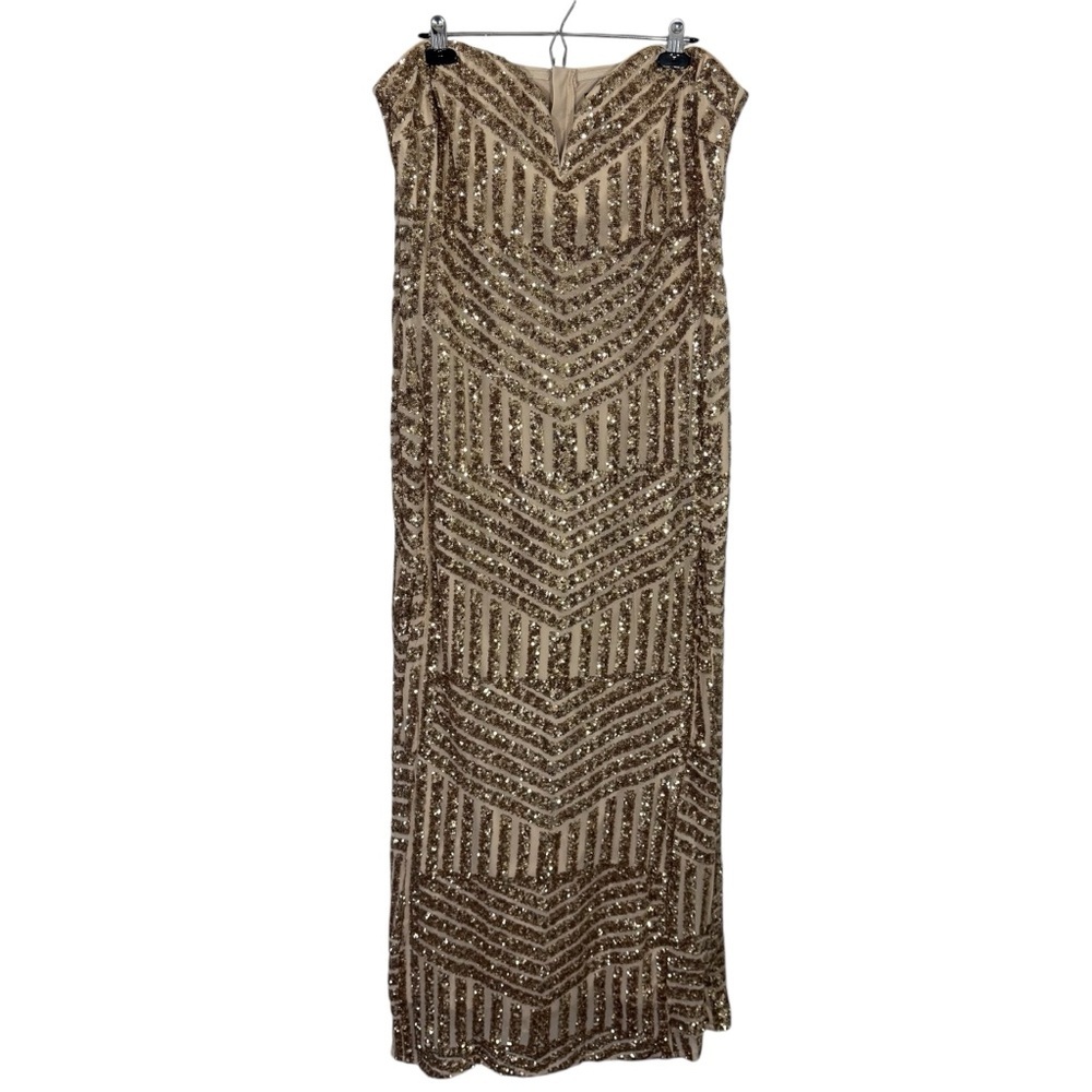 TFNC Sequin Maxi Dress Sz 24 Gold Sweetheart Sparkle Gown Party Strapless EUC!